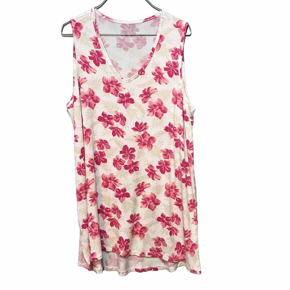 Land End Womens Size Medium Sleeveless Rayon Blend Floral Tank Top Shirt Pink - Picture 1 of 6